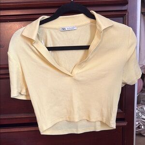 Zara Yellow Short Sleeve Polo Crop Shirt